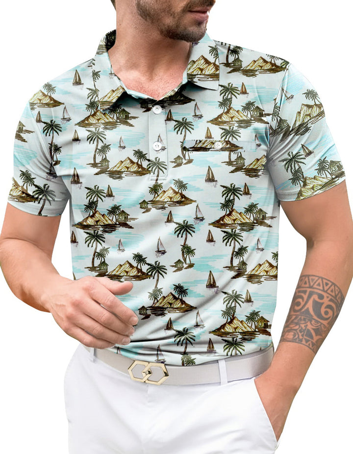 HAPPY BAY Beach Theme Blue Mens Golf Polo Shirt P10345