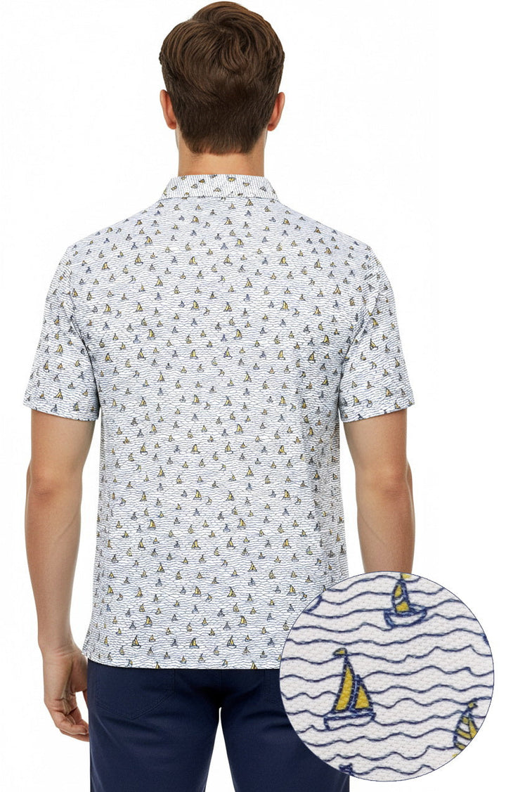 HAPPY BAY Boat White Mens Golf Polo Shirt P10347