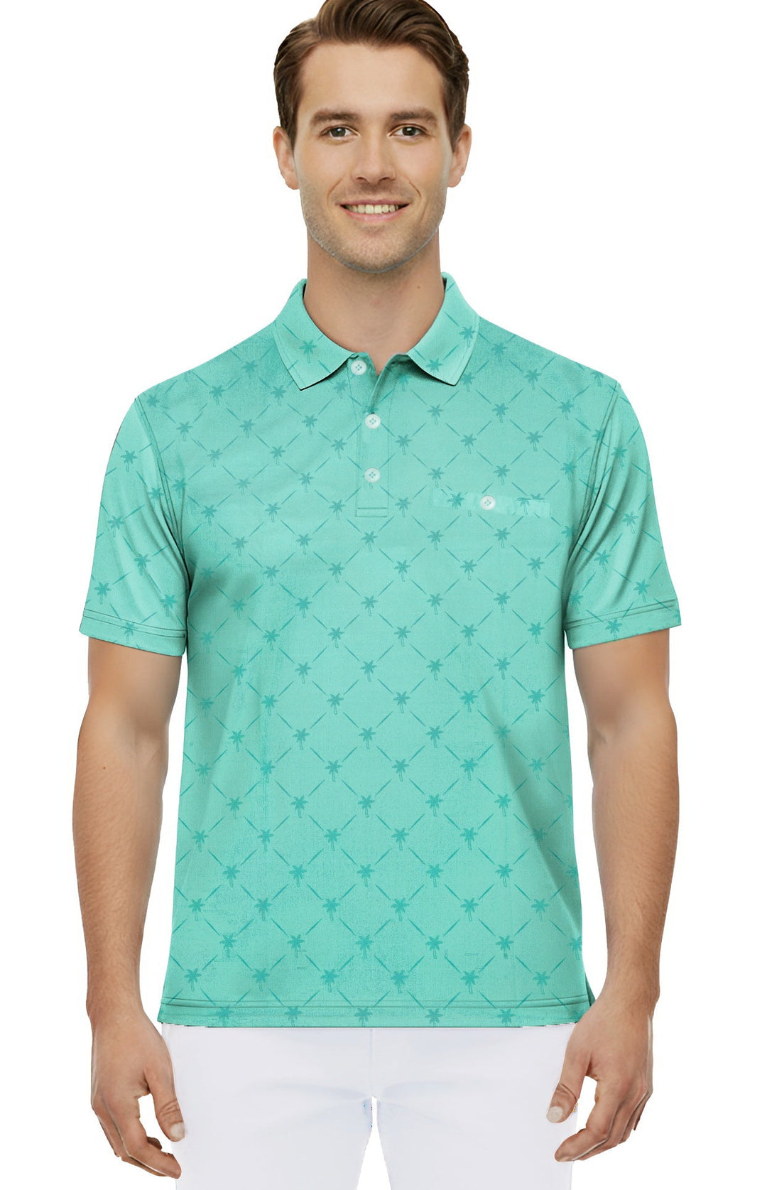 HAPPY BAY Palm Tree Green Mens Golf Polo Shirt P10348