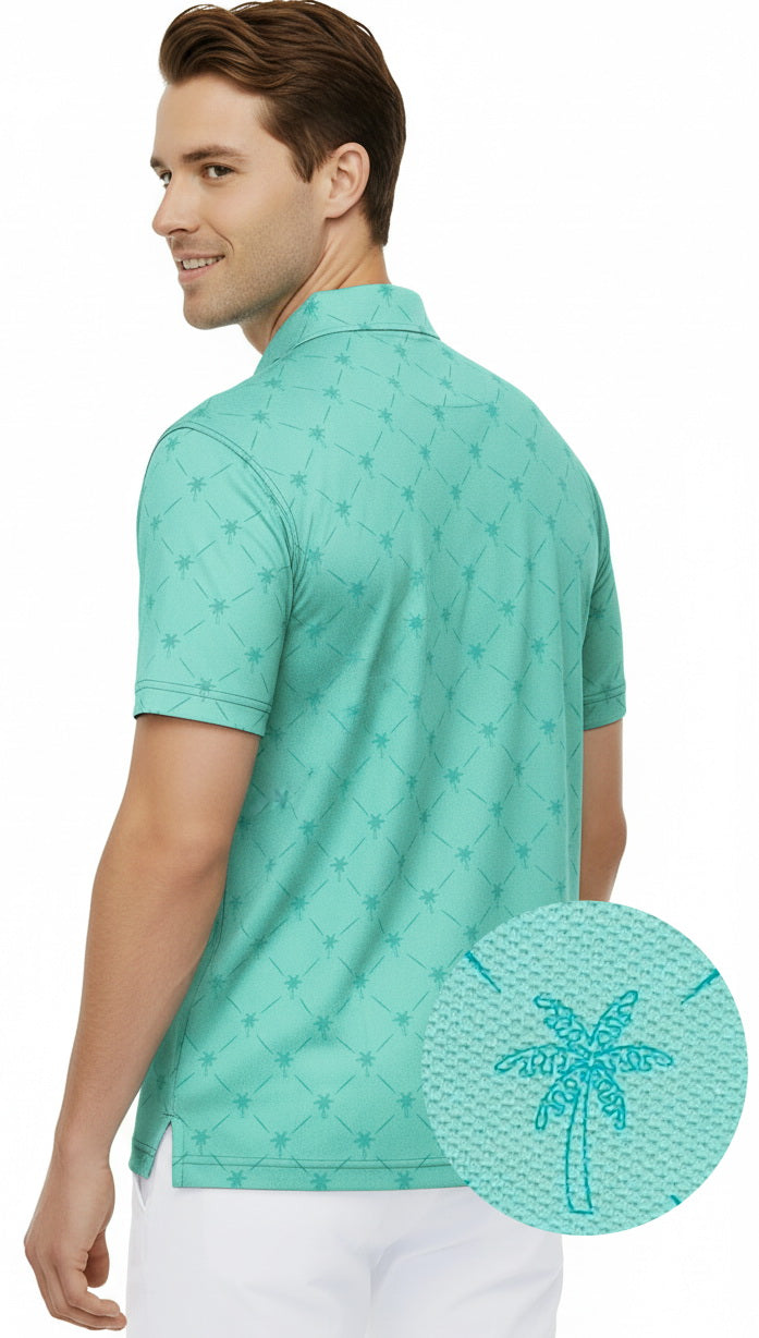 HAPPY BAY Palm Tree Green Mens Golf Polo Shirt P10348
