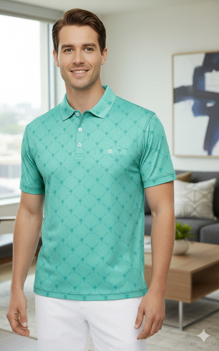 HAPPY BAY Palm Tree Green Mens Golf Polo Shirt P10348