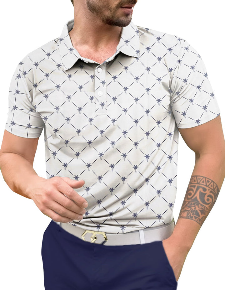 HAPPY BAY Palm Tree Blue Mens Golf Polo Shirt P10349