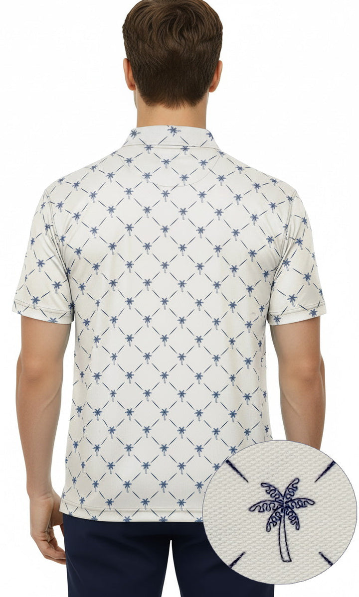 HAPPY BAY Palm Tree Blue Mens Golf Polo Shirt P10349