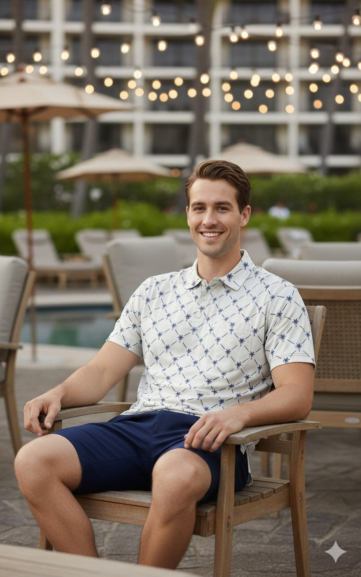 HAPPY BAY Palm Tree Blue Mens Golf Polo Shirt P10349