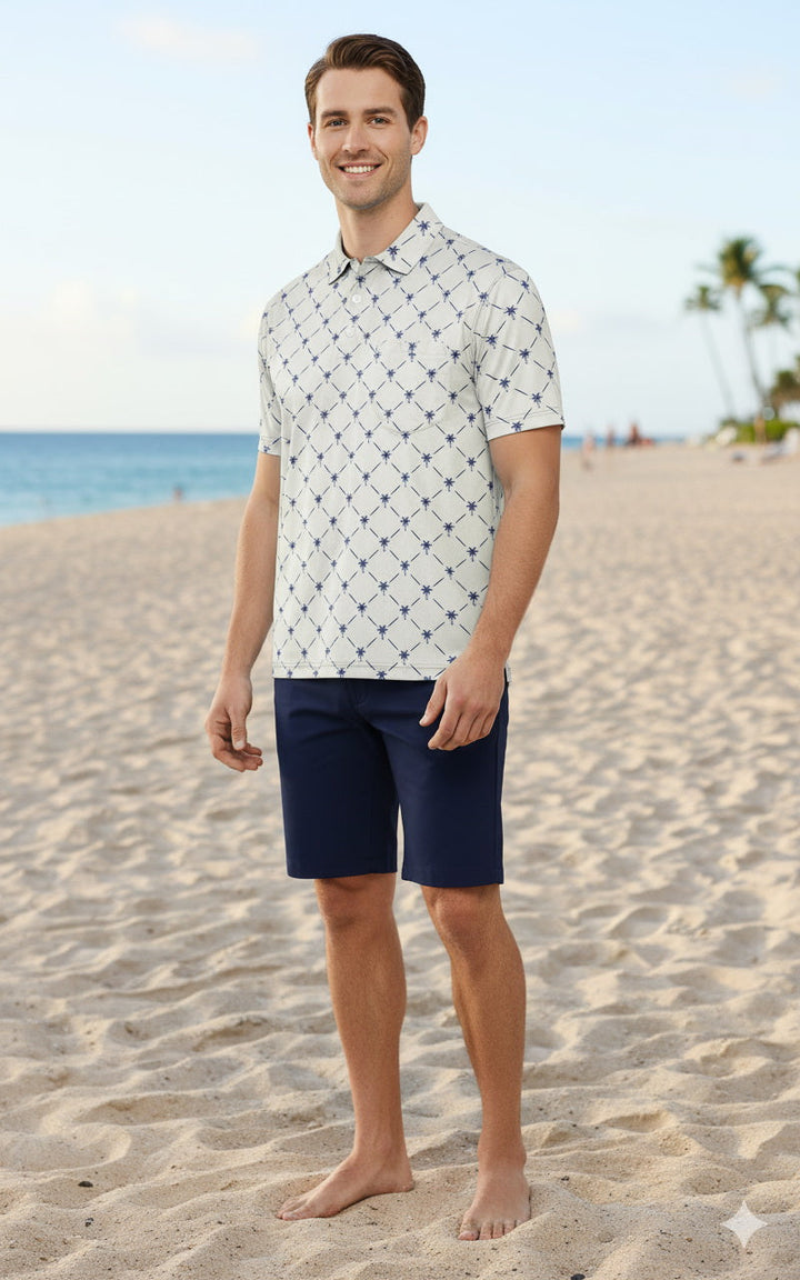 HAPPY BAY Palm Tree Blue Mens Golf Polo Shirt P10349