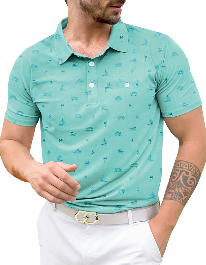 HAPPY BAY Beach Blue Mens Golf Polo Shirt P10350