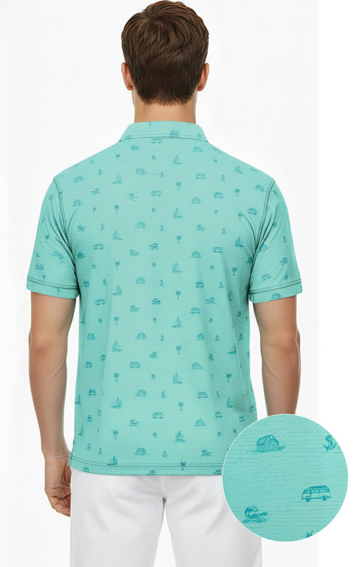 HAPPY BAY Beach Blue Mens Golf Polo Shirt P10350