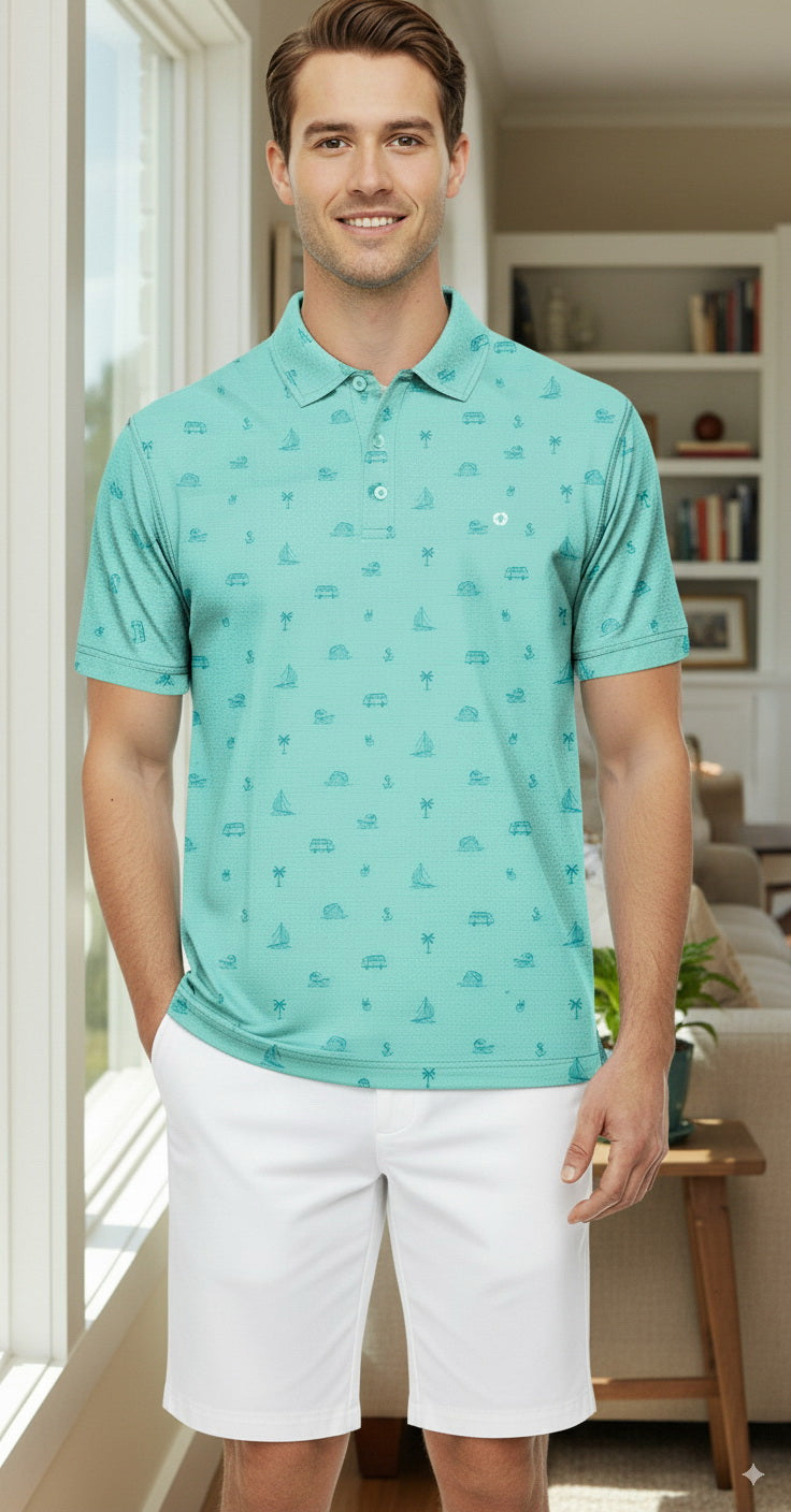 HAPPY BAY Beach Blue Mens Golf Polo Shirt P10350