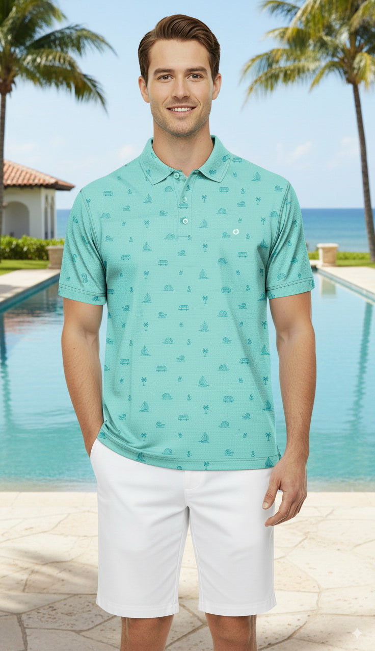HAPPY BAY Beach Blue Mens Golf Polo Shirt P10350