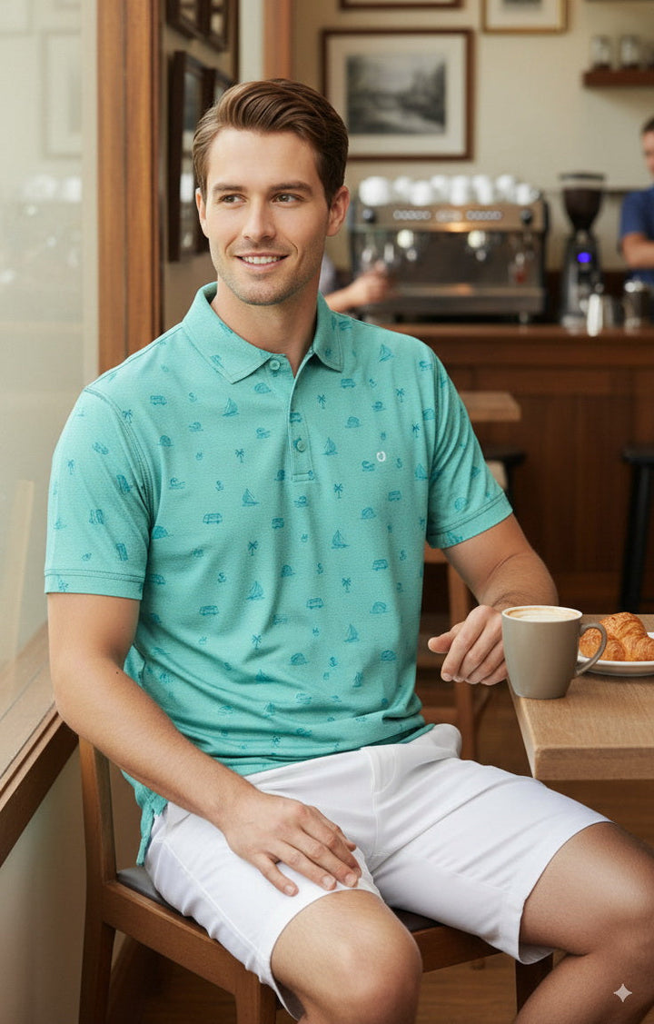 HAPPY BAY Beach Blue Mens Golf Polo Shirt P10350