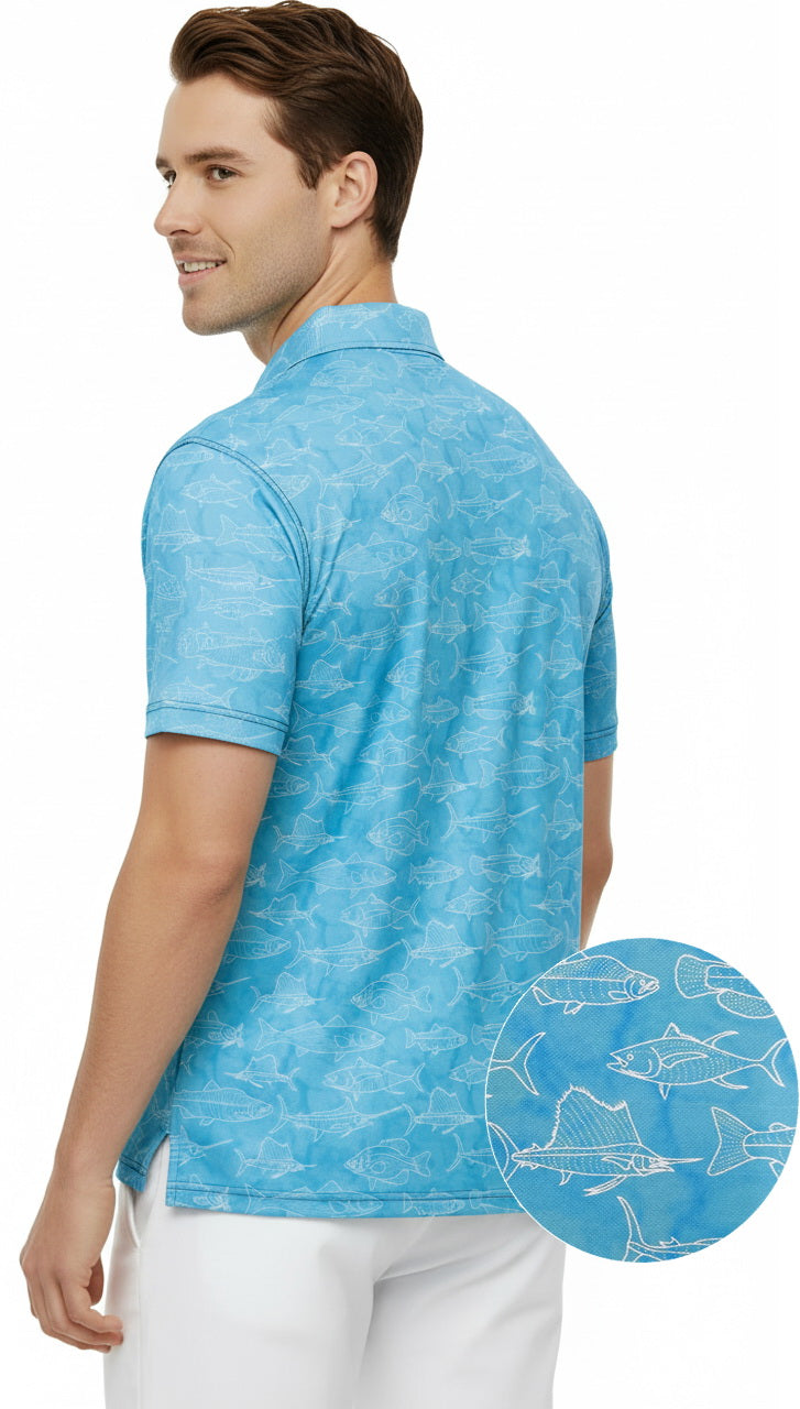 HAPPY BAY Fish Blue Mens Golf Polo Shirt P10351