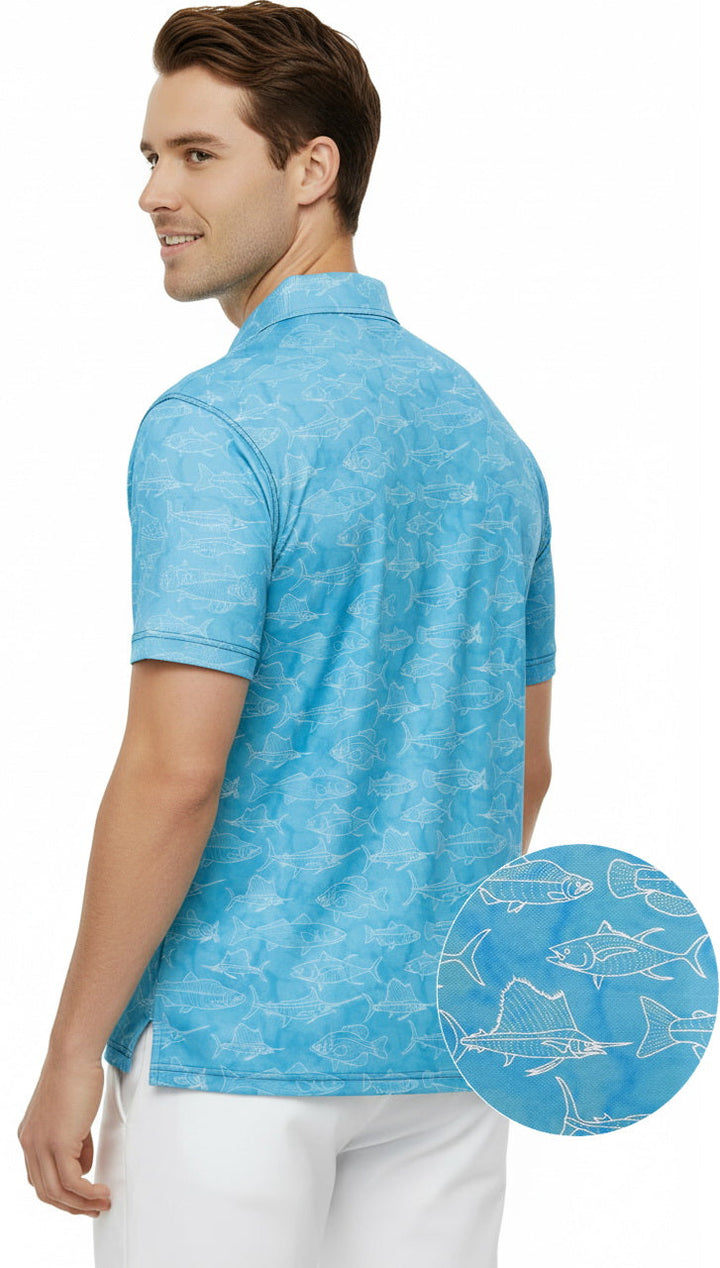 HAPPY BAY Fish Blue Mens Golf Polo Shirt P10351