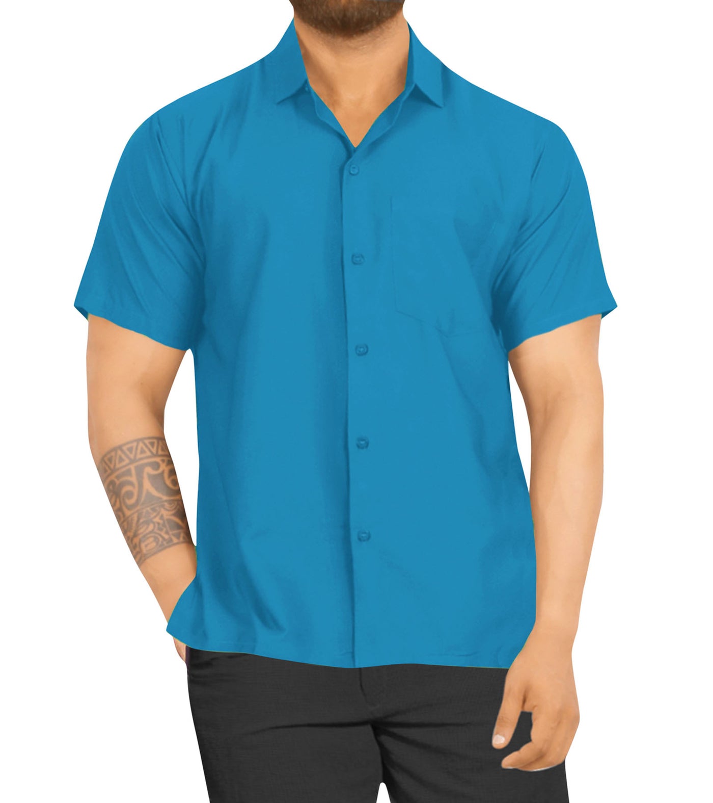 Teal Rayon Blend One pocket Casual Shirt for men