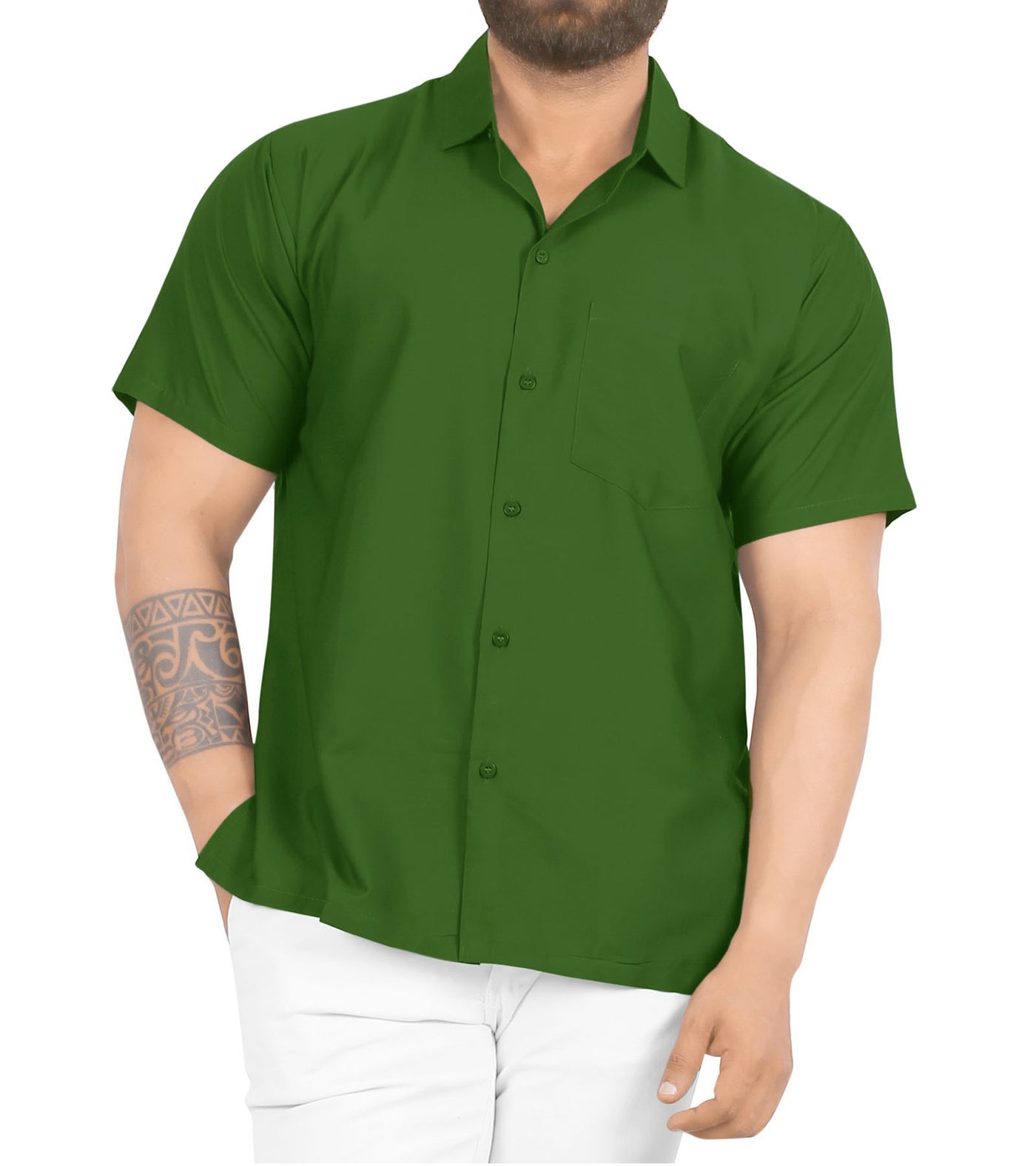 Olivegreen Rayon Blend One pocket Casual Shirt for men