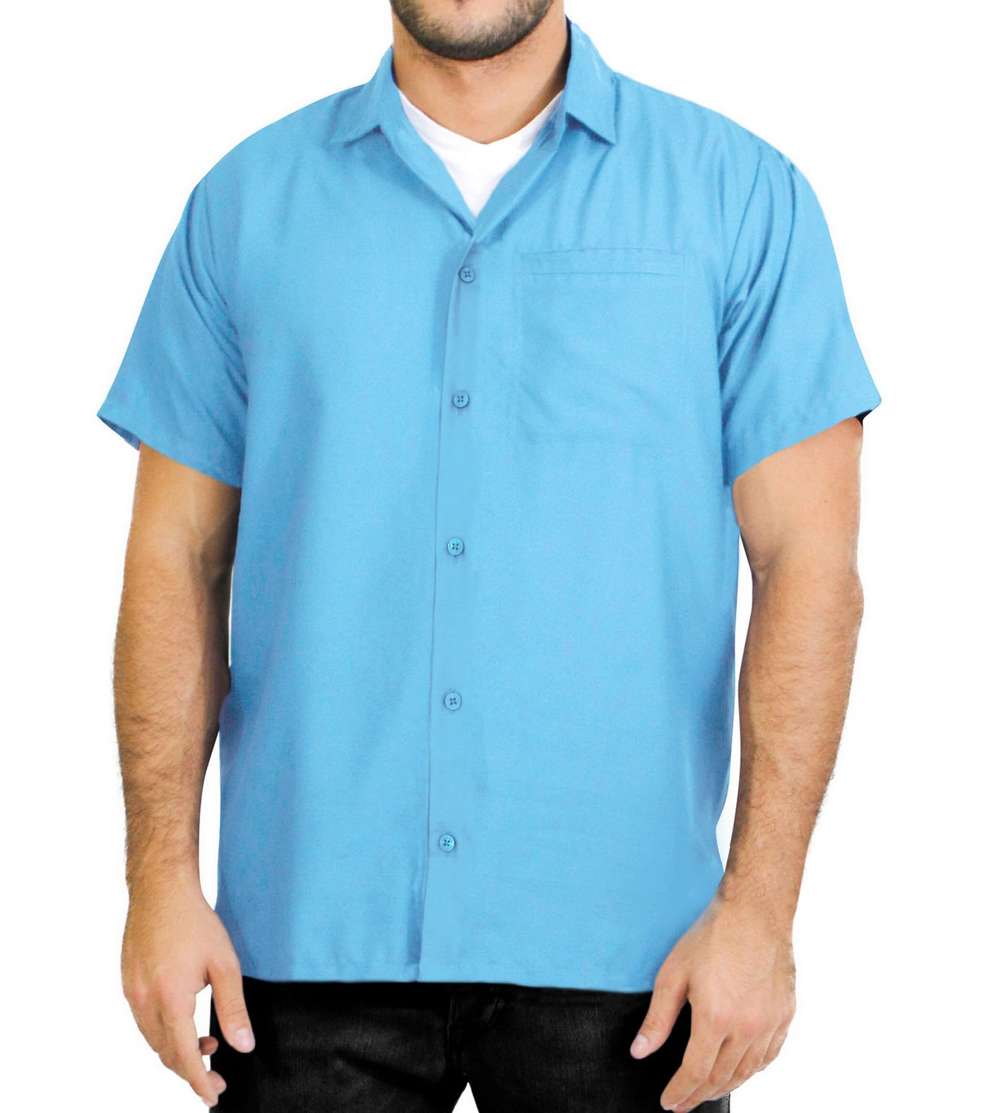 Skyblue Rayon Blend One pocket Casual Shirt for men