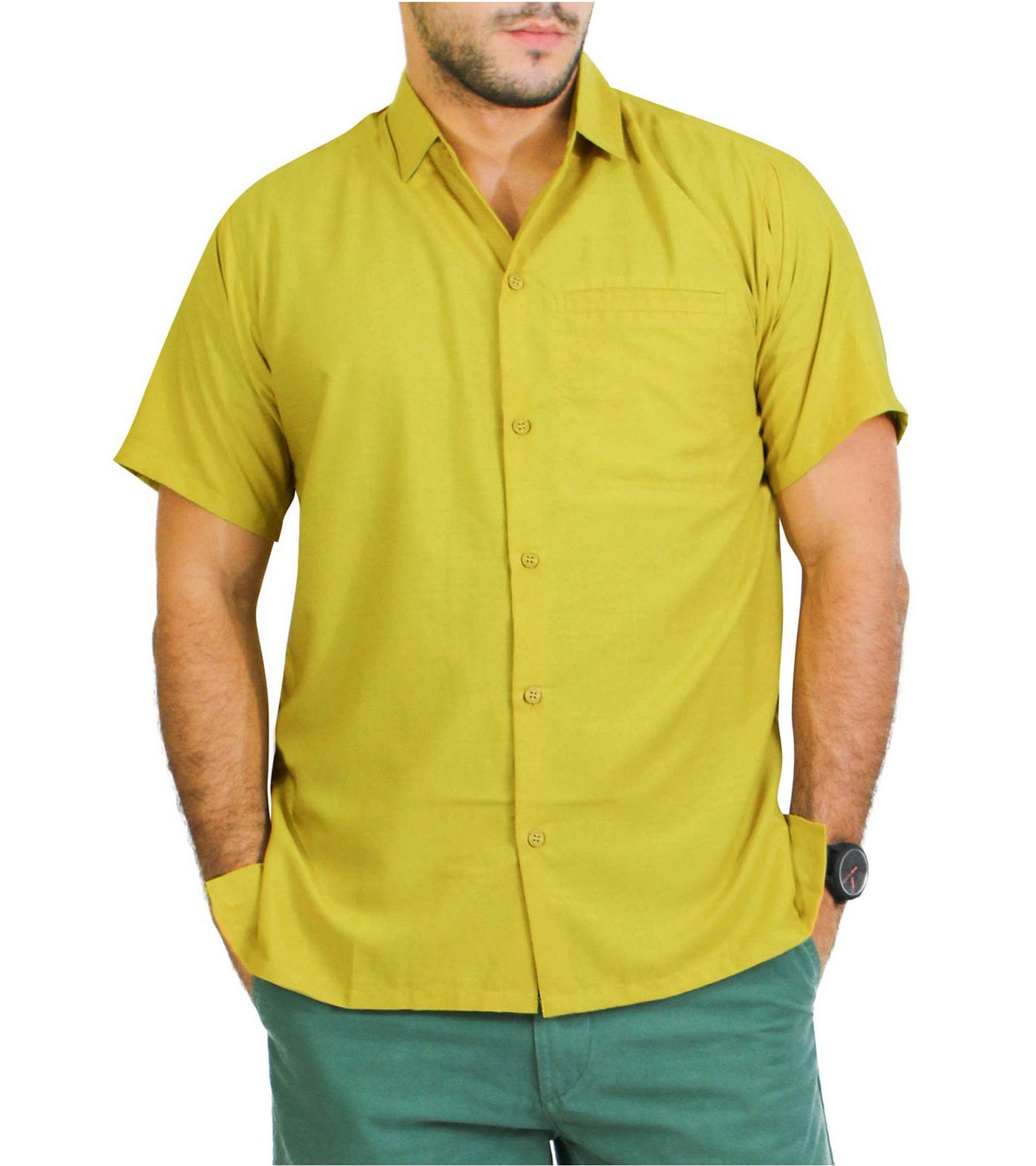 Mustard Rayon Blend One pocket Casual Shirt for men