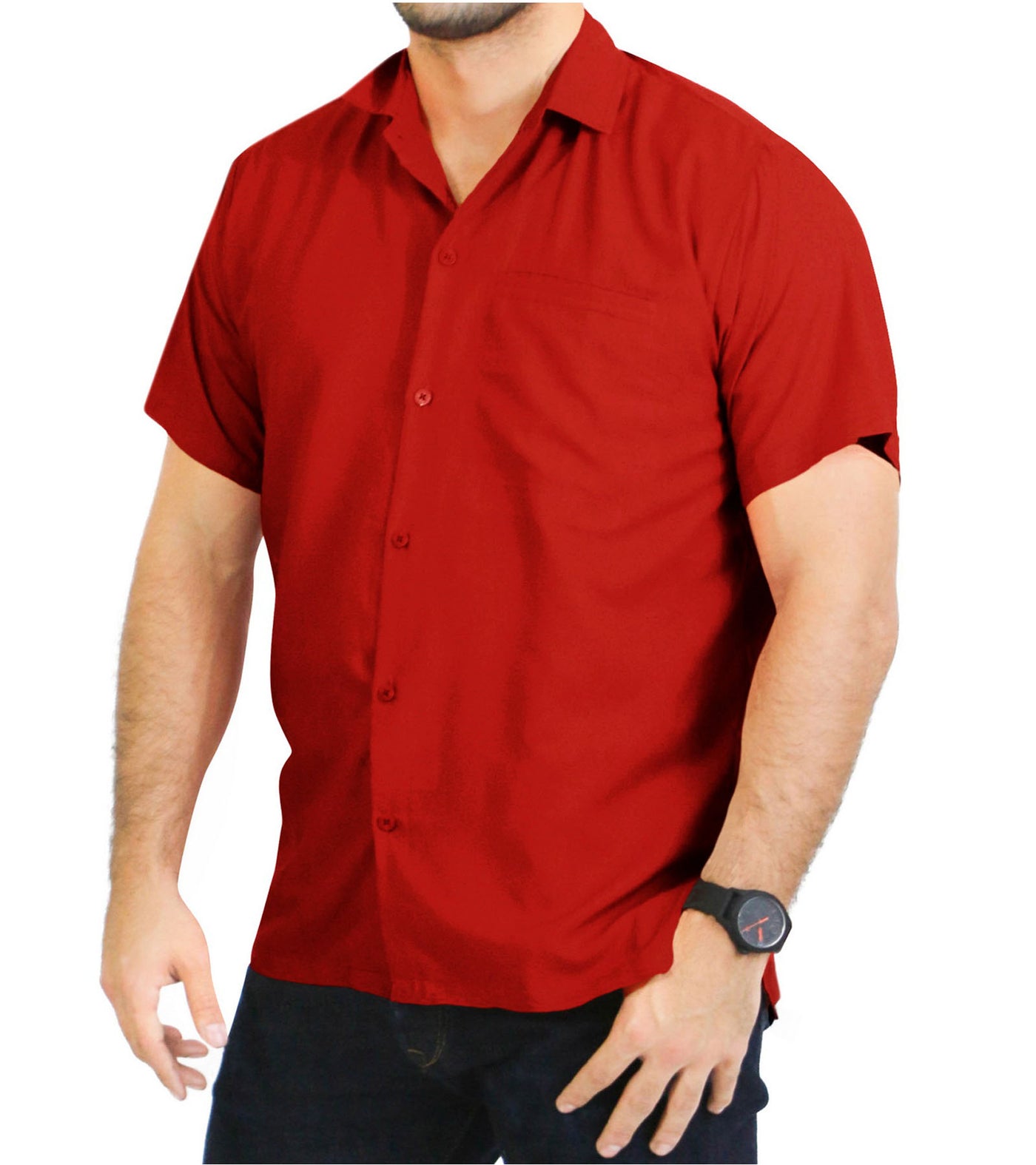 Red Rayon Blend One pocket Casual Shirt for men