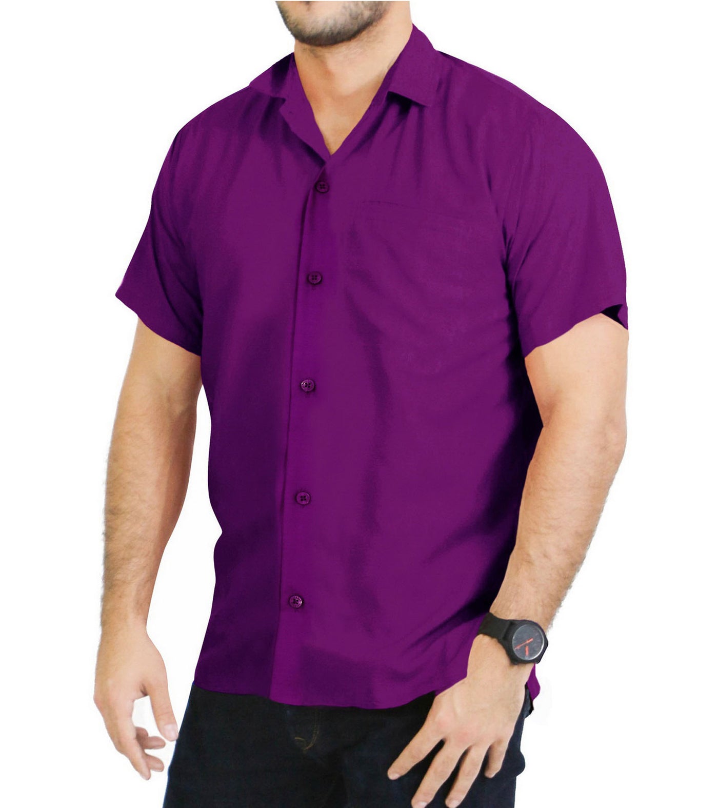Purple Rayon Blend One pocket Casual Shirt for men
