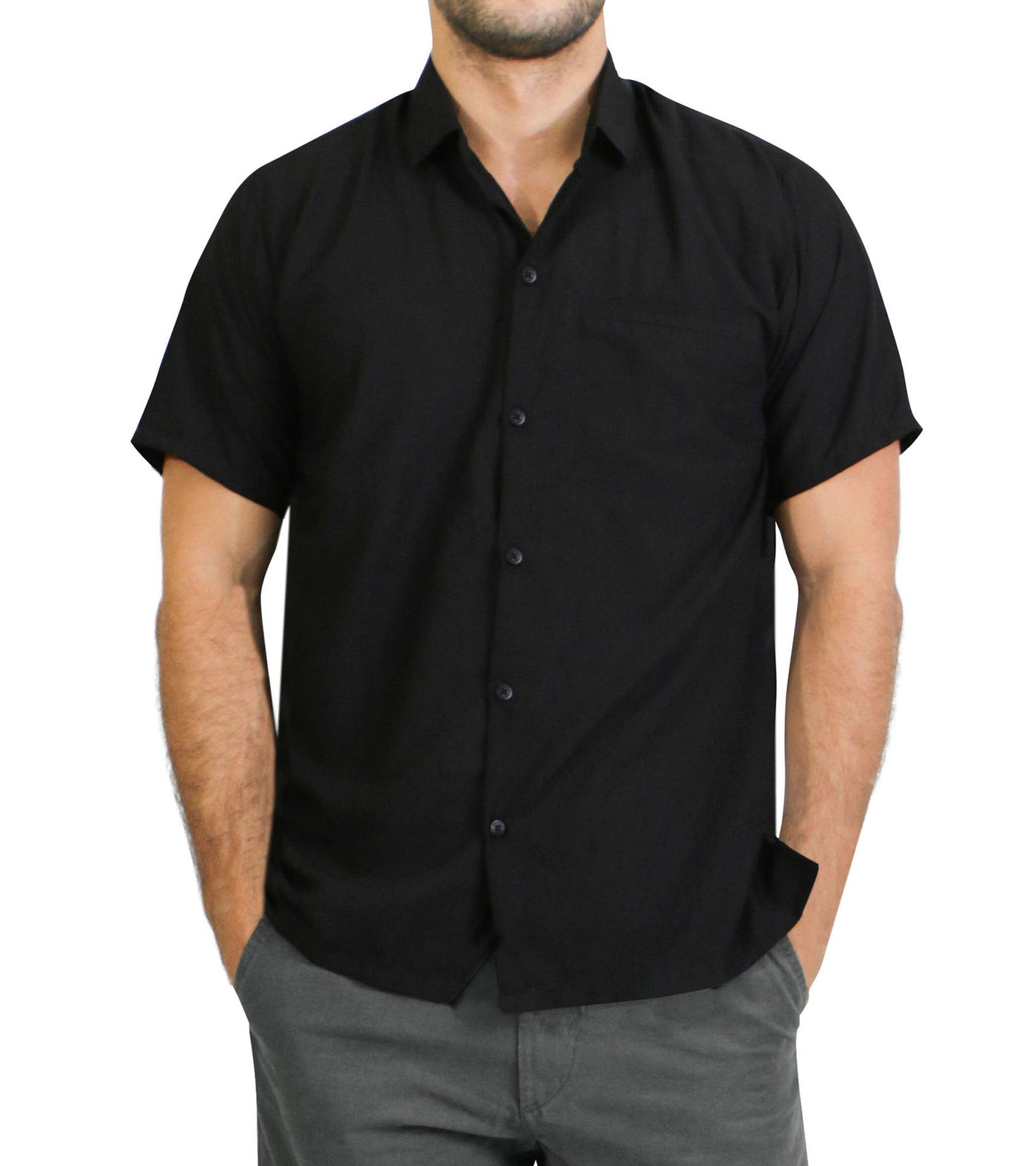 Black Rayon Blend One pocket Casual Shirt for men