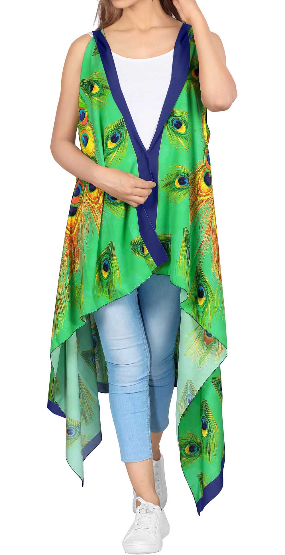 Peacock Feathers High low Kimono for women