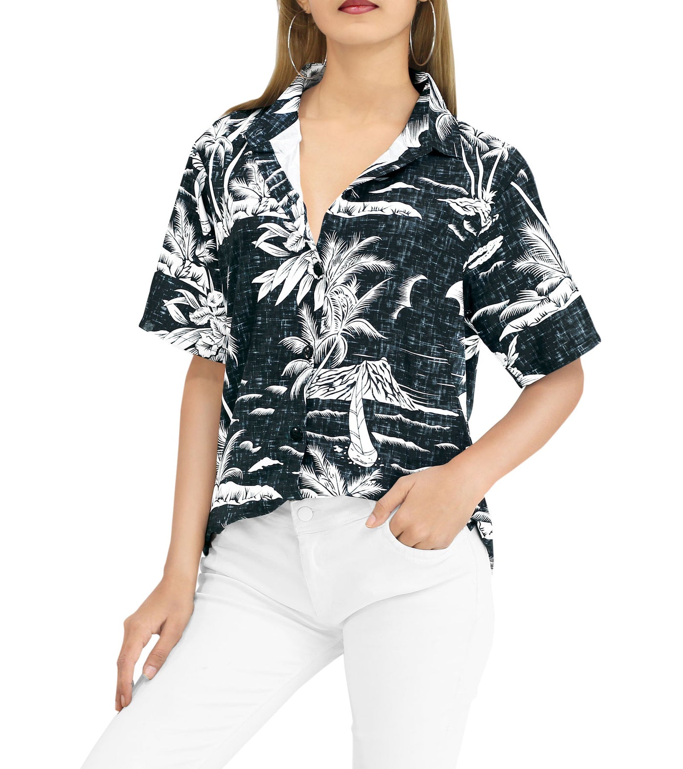 Palm Shade Hawaiian Shirt for women