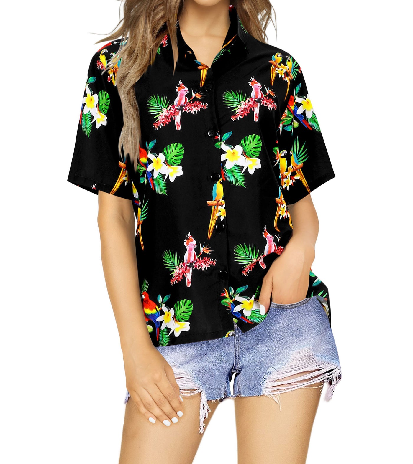 Tropical Parrots Hawaiian Shirt for women