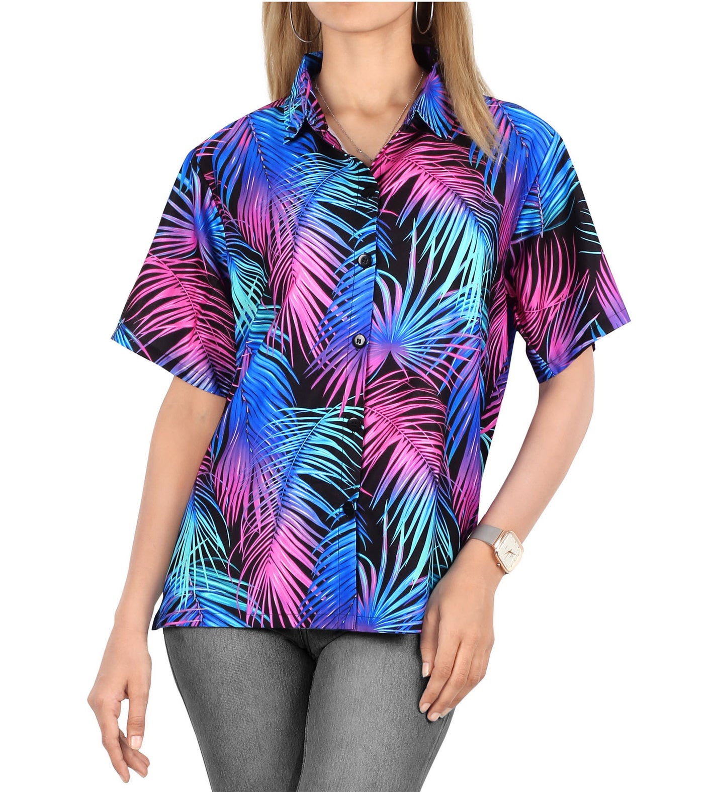Midnight Palm Hawaiian Shirt for women